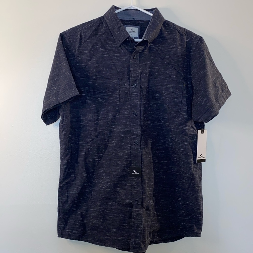 Rip Curl Men’s Navy Full  Button Up Short Sleeve Shirt (Size Medium) NWT
